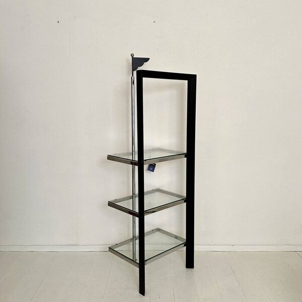 Étagère postmoderne italienne en chrome, bois noir et verre par Ponti Terenghi, années 1980