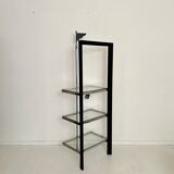 Italian Postmodern Chrome, Black Wood and Glass Shelf by Ponti Terenghi, 1980s