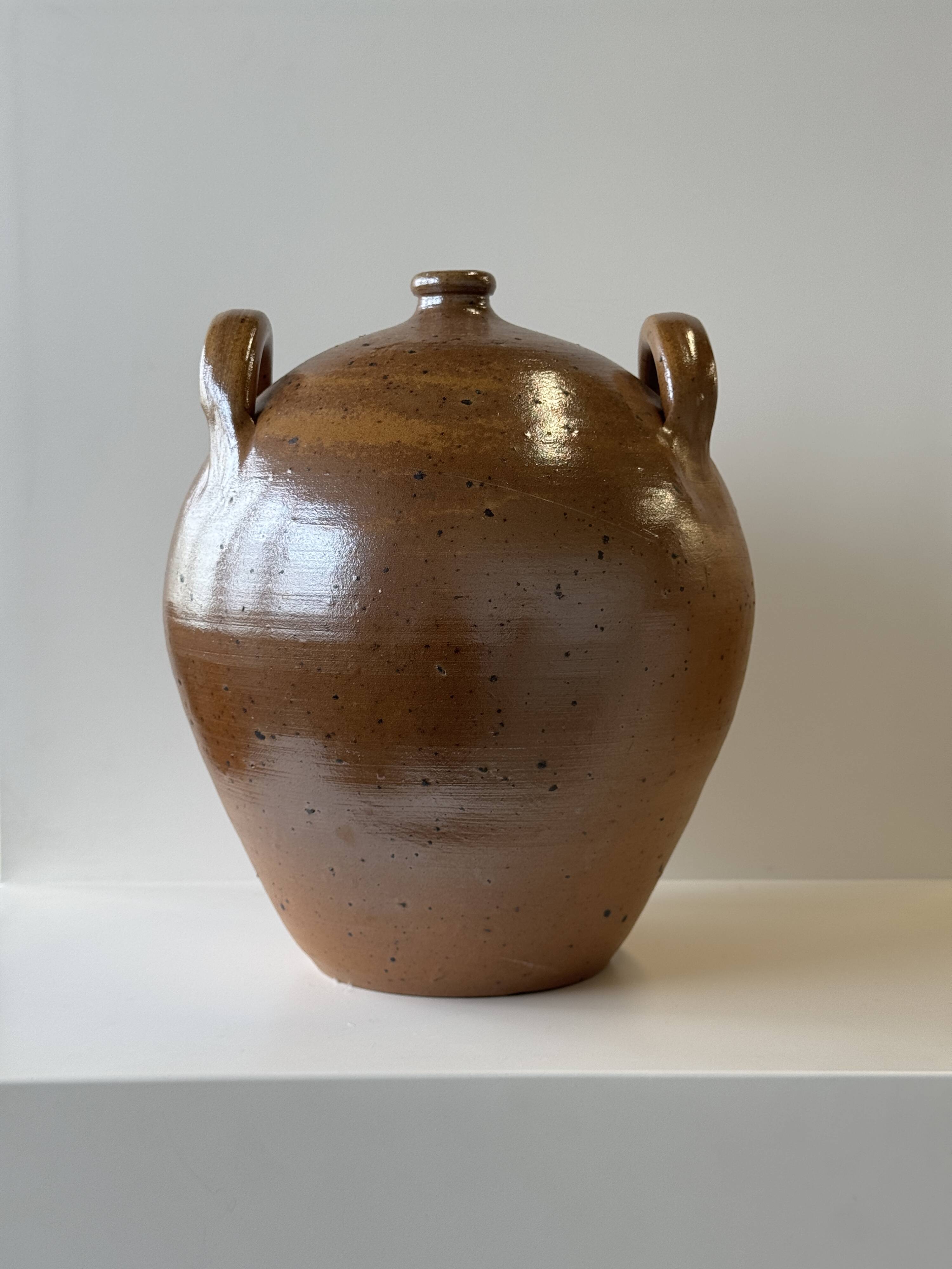 Large round stoneware jar