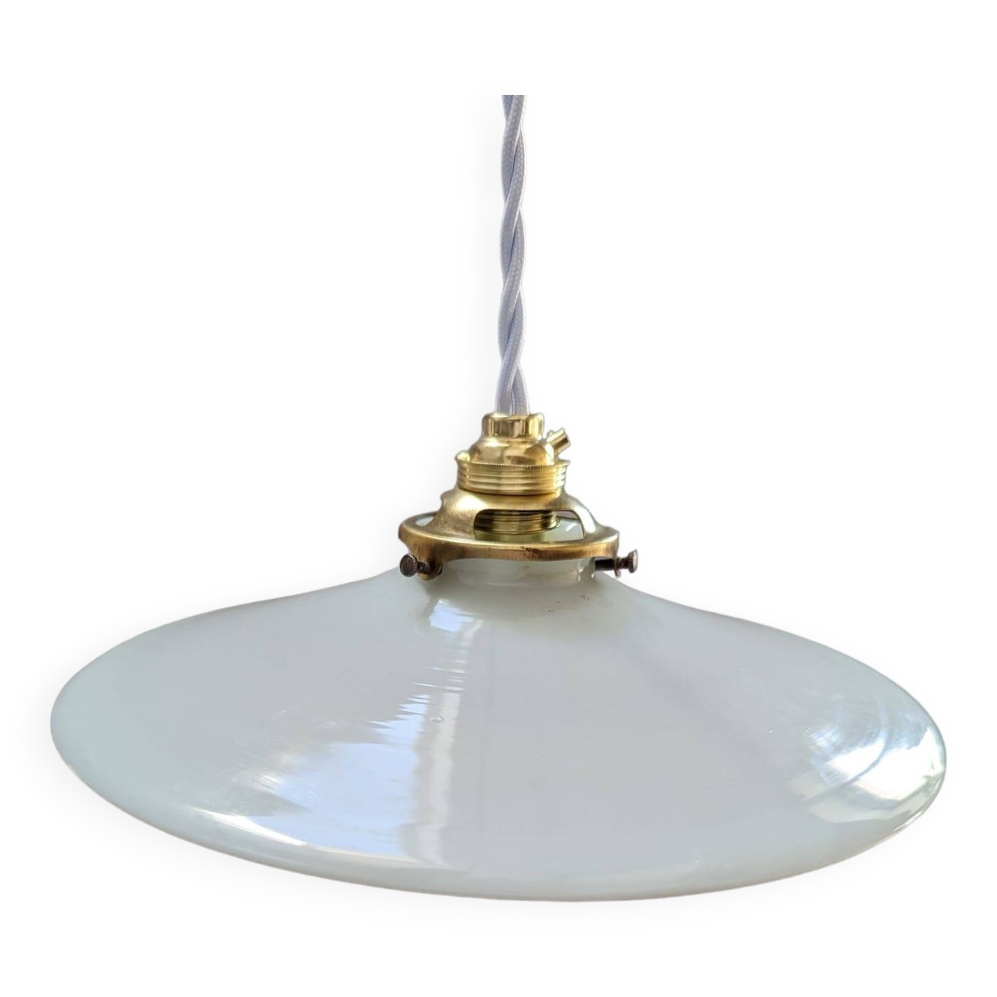 Old hanging lamp in white opaline Art Deco 1930 Ø 26 cm