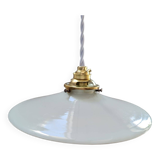 Ancienne suspension baladeuse en opaline blanche Art déco 1930 Ø 26 cm