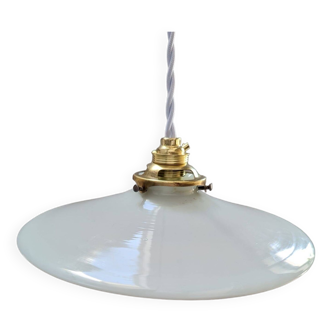 Ancienne suspension baladeuse en opaline blanche Art déco 1930 Ø 26 cm