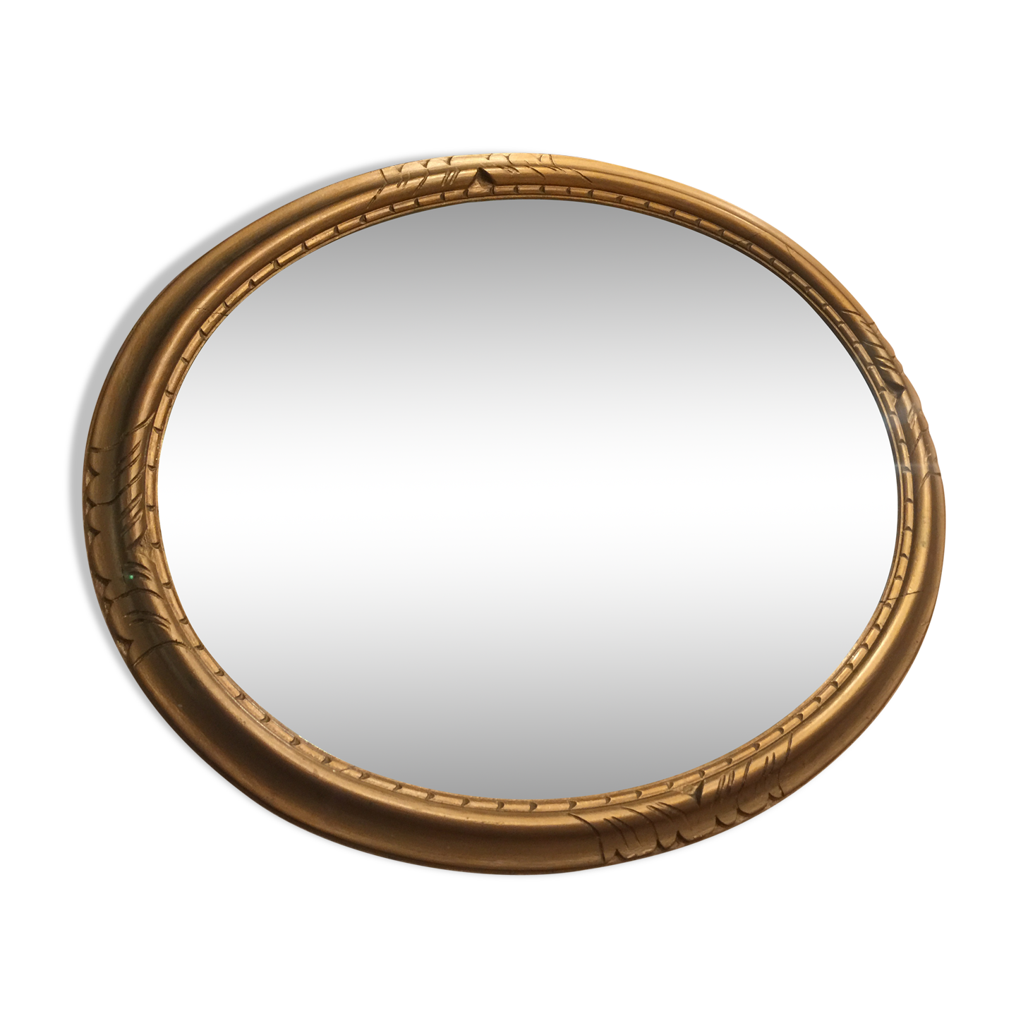 Golden wood oval mirror  67x47cm