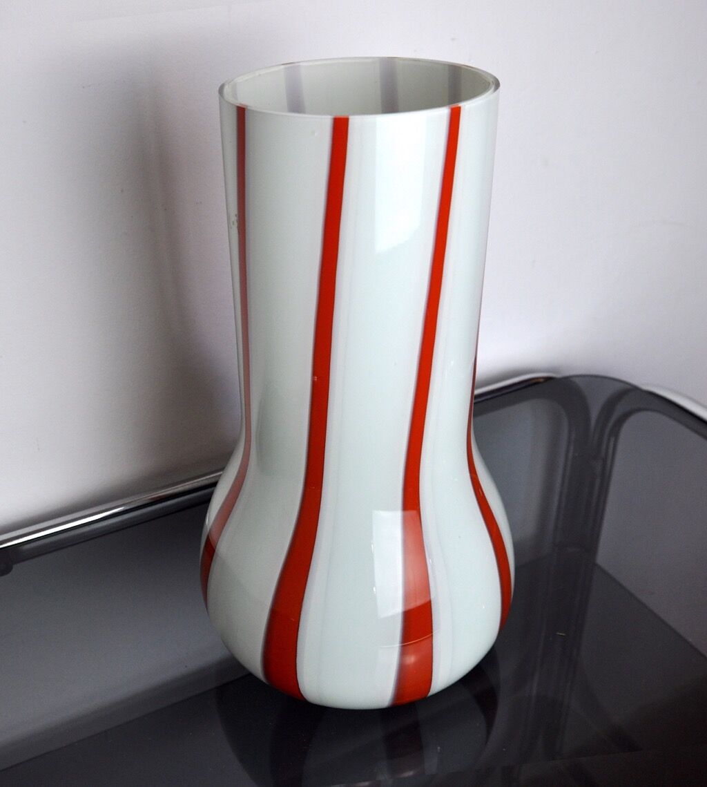 Lollipop vase, Red and white, Murano glass, Italy, 1960