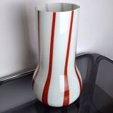 Lollipop vase, Red and white, Murano glass, Italy, 1960