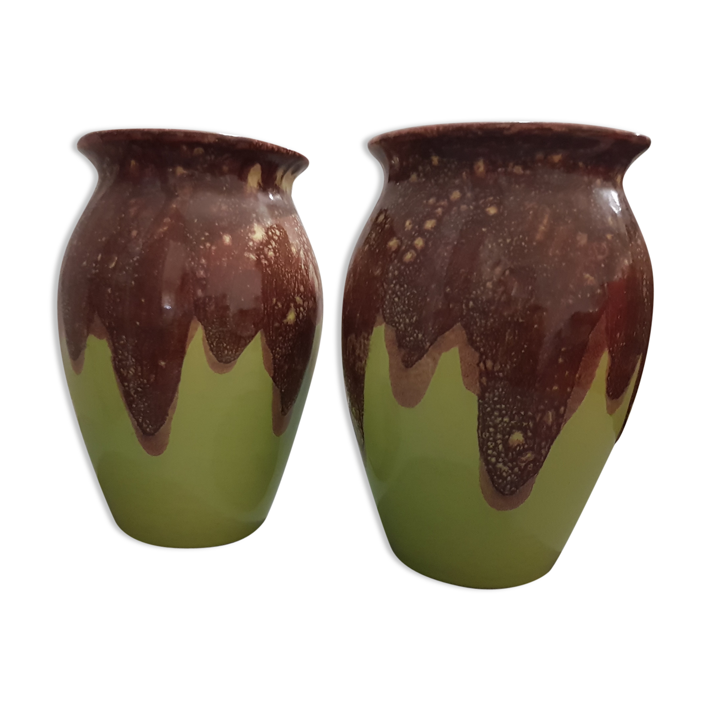 Two vases green and vintage chocola, 60s
