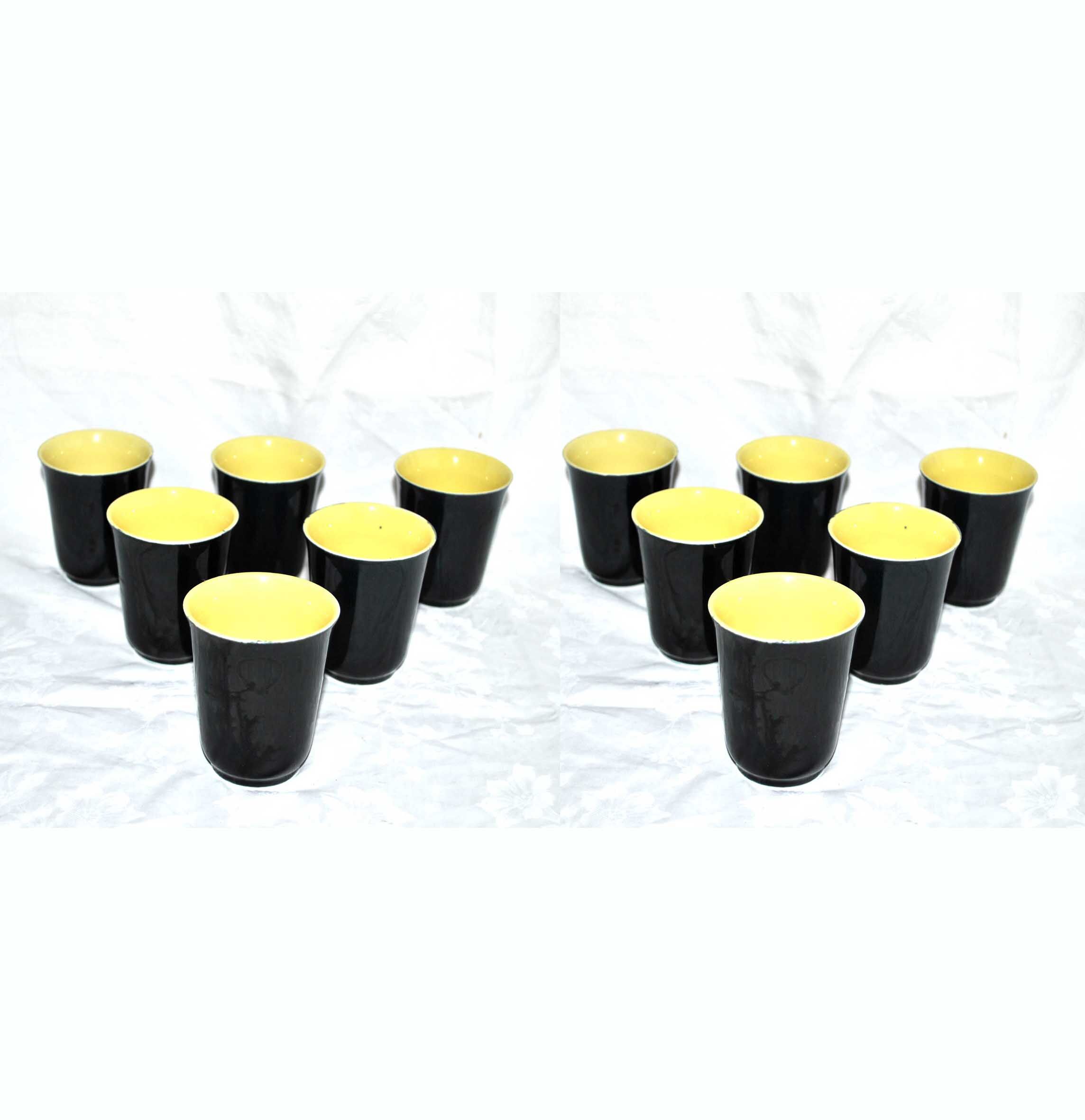 12 verres vintage en céramique noir et jaune
