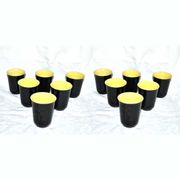 12 glasses in black and yellow ceramic