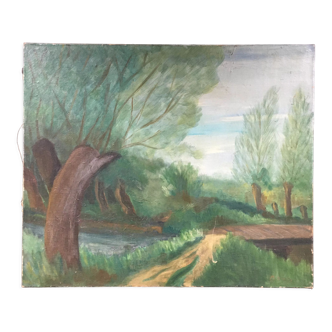 Green countryside landscape board