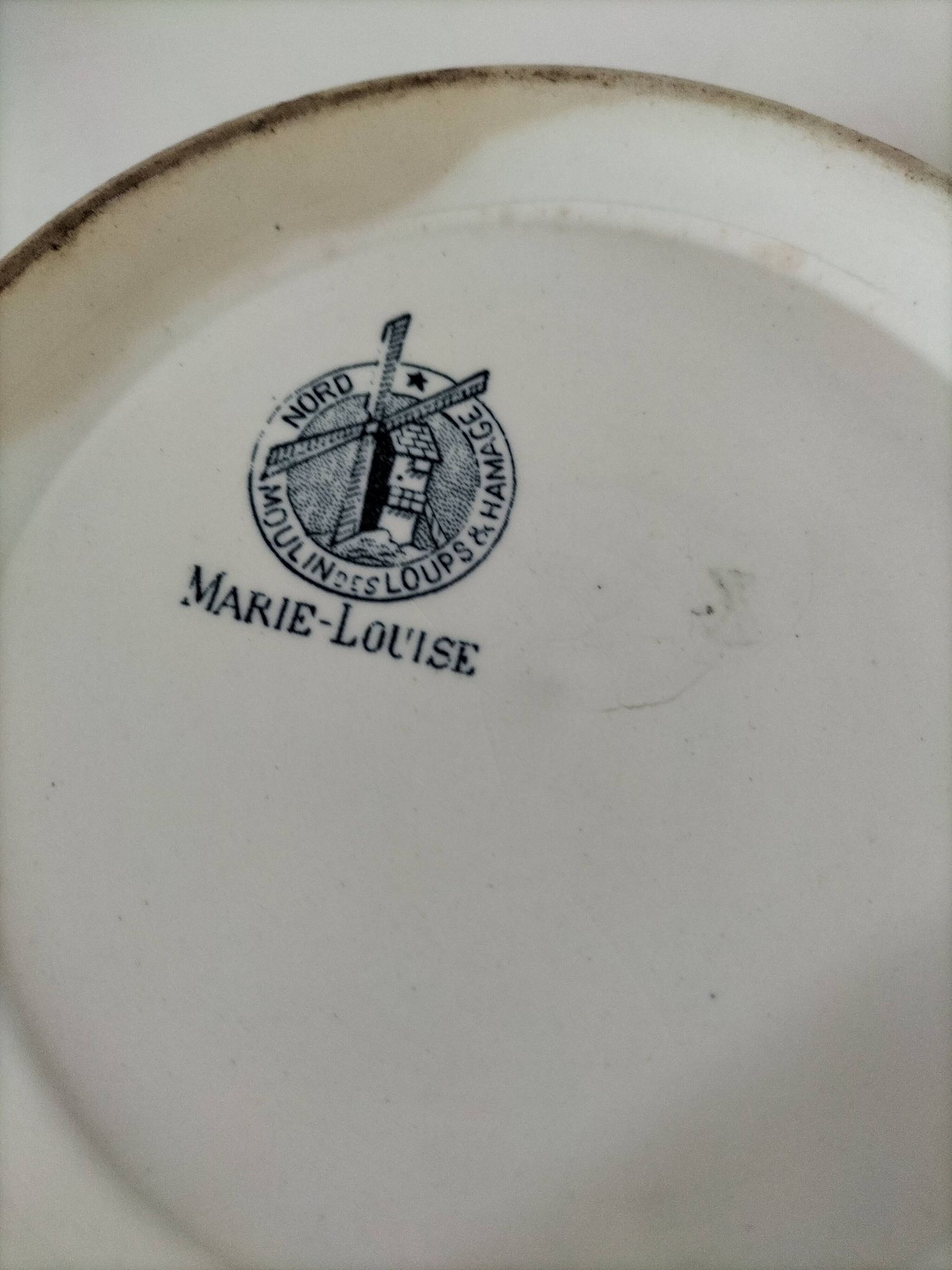 Antique salad bowl from Moulin des Loups, blue Marie-Louise pattern