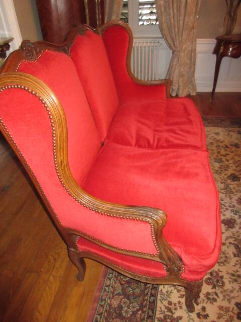 Antique Louis XV style red velvet sofa
