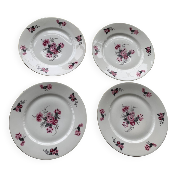 Lot de 4 assiettes plates, en porcelaine art déco