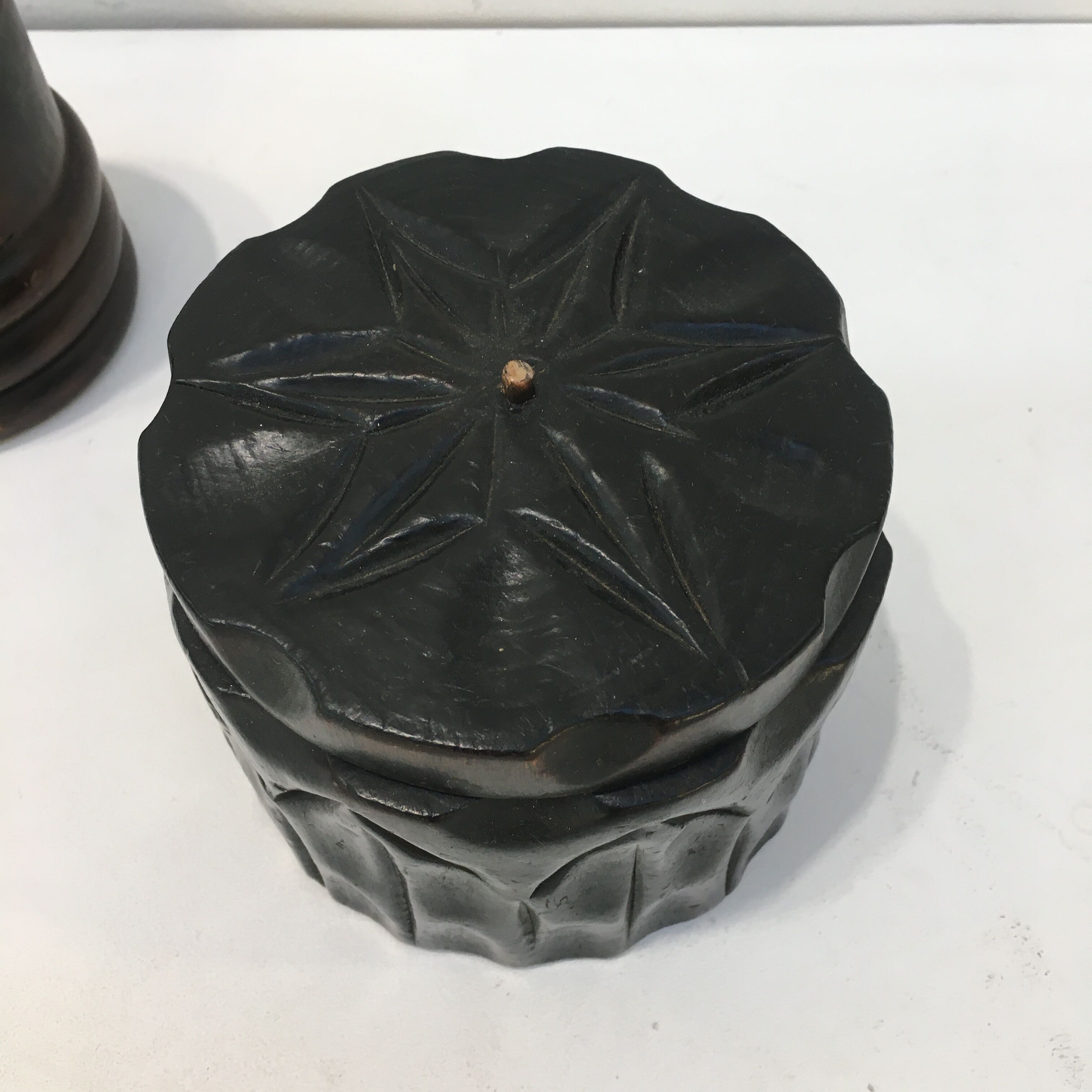 Two old wooden tobacco boxes