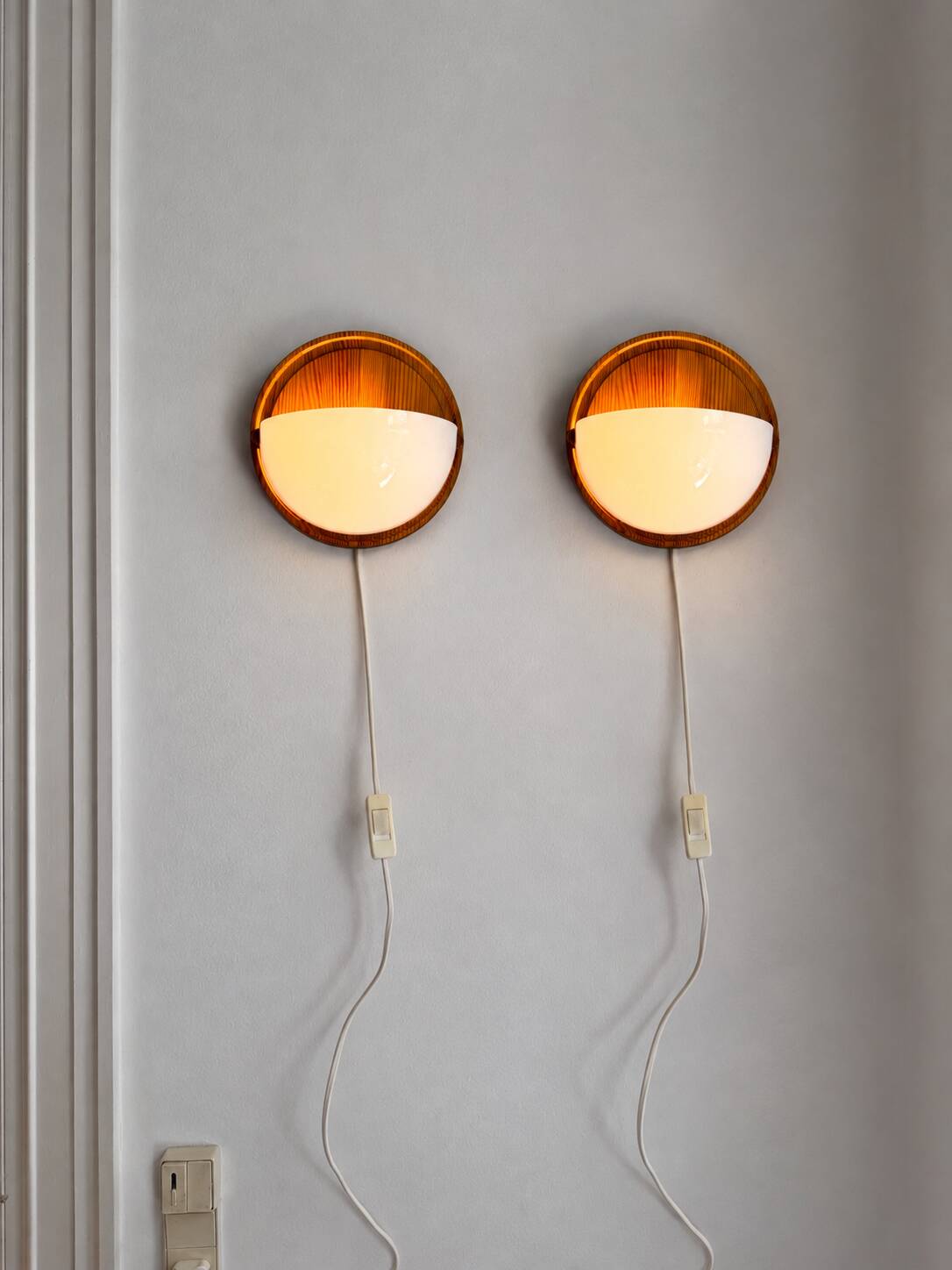 Wall lamps /wall sconce, pine wood / acryl marksljöd, sweden 1970s, pair
