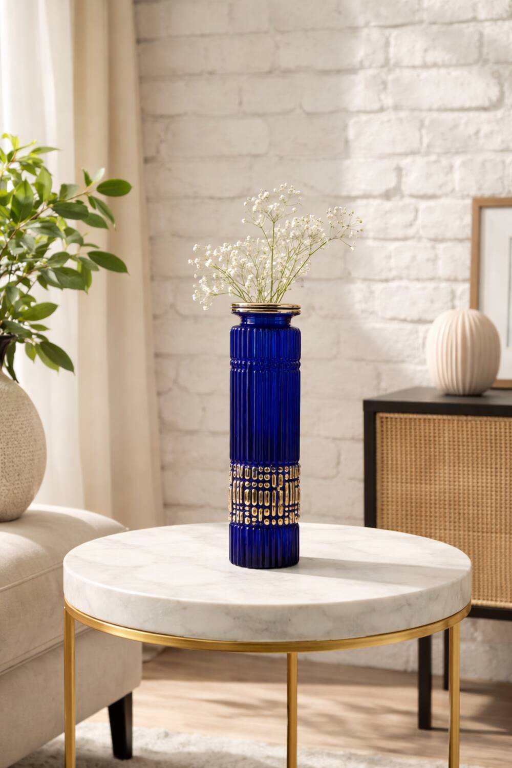 Vintage cobalt blue and gold vase - August Walther & Söhne 1950
