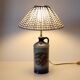 Table lamp with a base in Alsatian stoneware and a pleated gingham lampshade