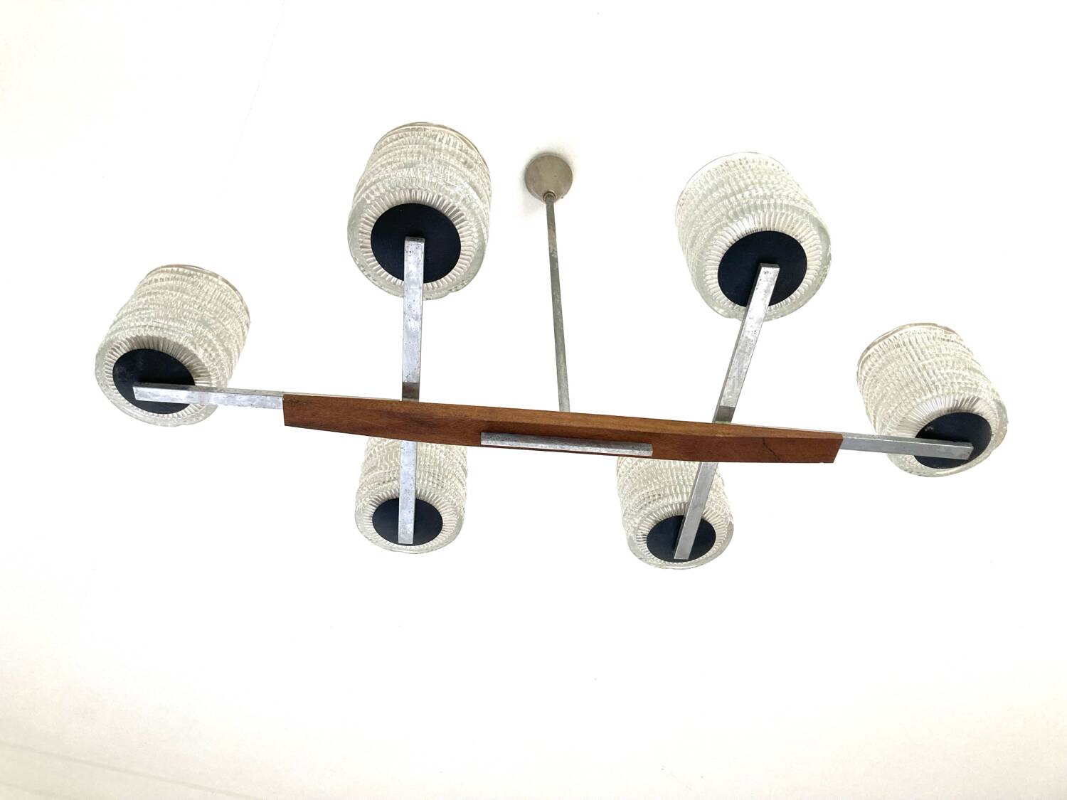 Vintage glass chandelier and its pair of wall lights