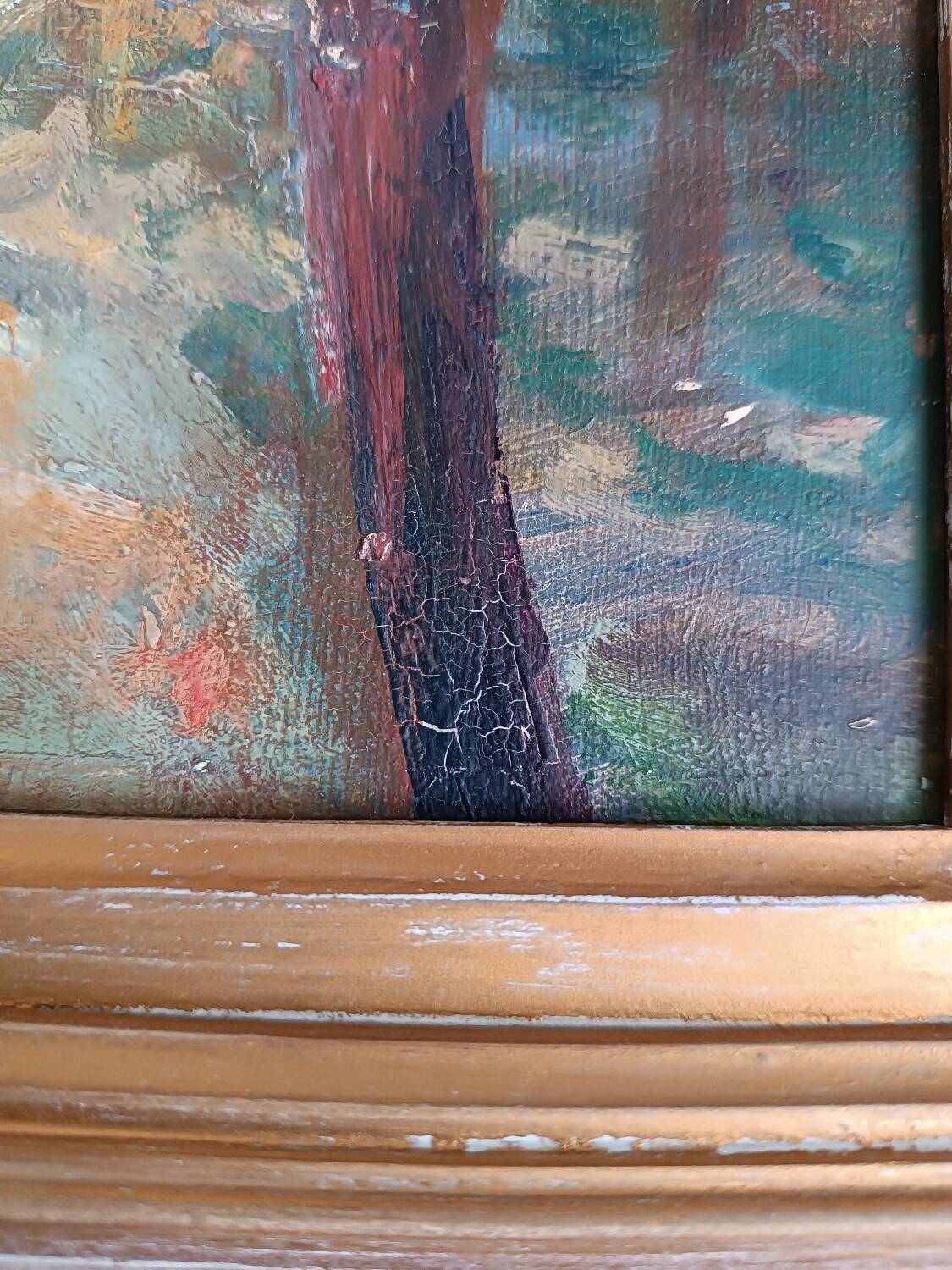 Oil painting, horseback riding in the forest