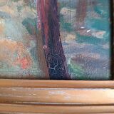 Oil painting, horseback riding in the forest