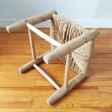 Vintage low stool 60s straw seat