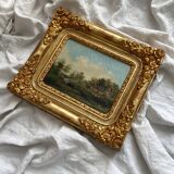 Old oil painting on canvas countryside landscape 19th