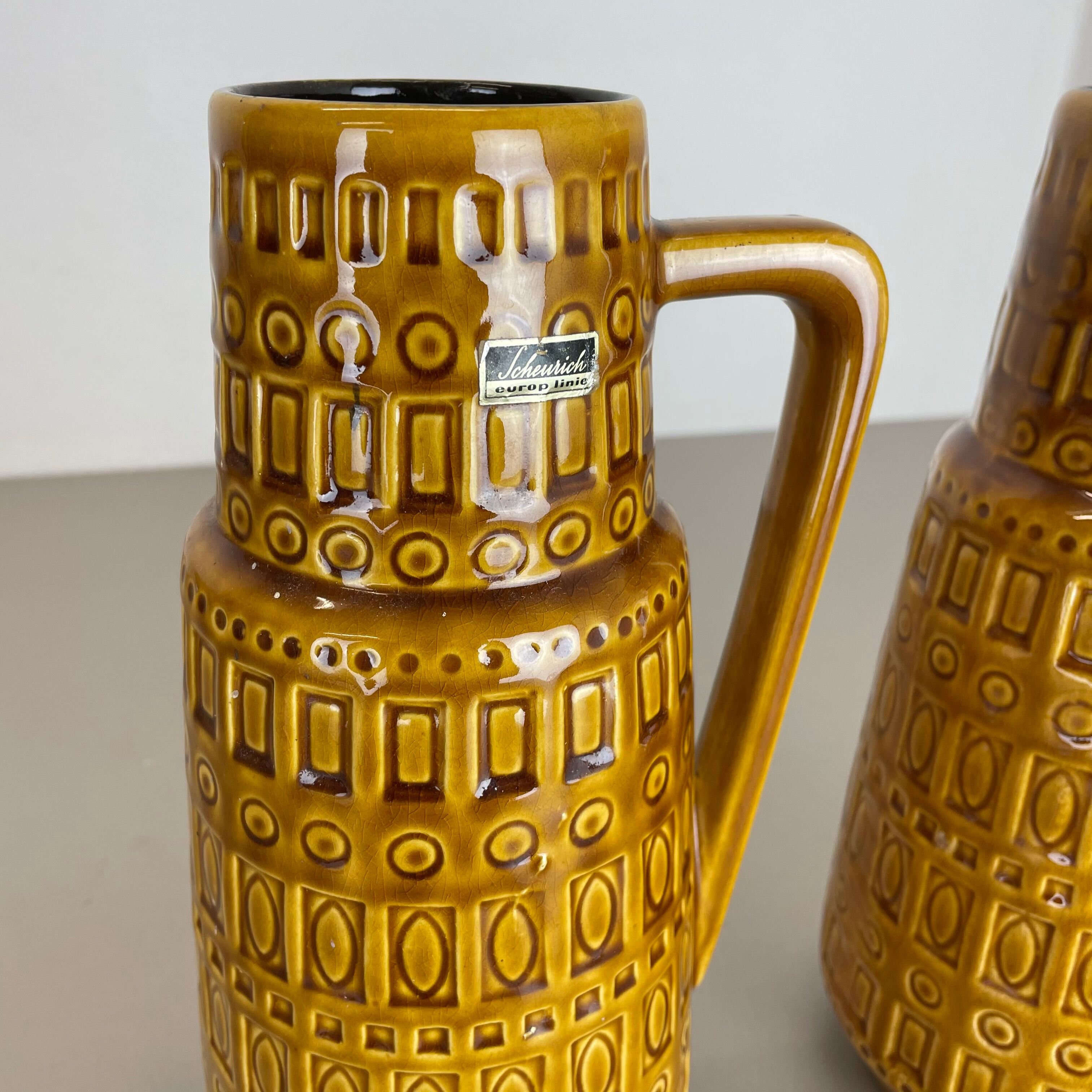 Set of Two Pottery Fat Lava Vases "ochre pattern" by Scheurich, Germany, 1970s