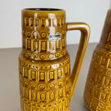 Set of Two Pottery Fat Lava Vases "ochre pattern" by Scheurich, Germany, 1970s
