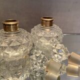 Pair of bottles nineteenth crystal Baccarat decoration diamond points bronze guilloché