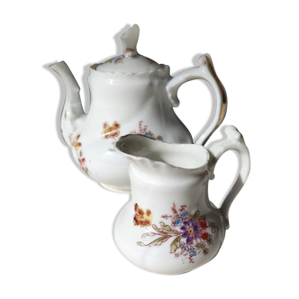 Cafetière et son crémier - porcelaine XIXeme