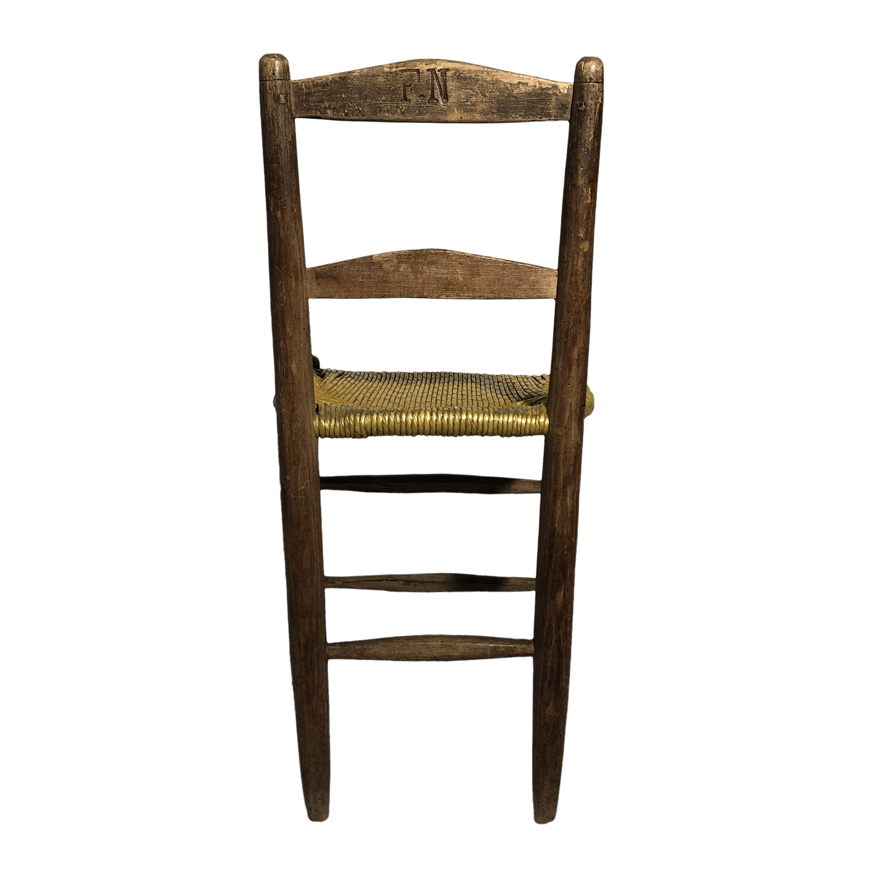 Old wooden chair, mulched seat
