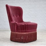 1960s, Danish armchair, original striped red furniture velour.