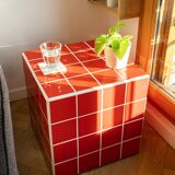 Cube-Side table-Bedside table-Tile-Ceramic-Red-Glossy