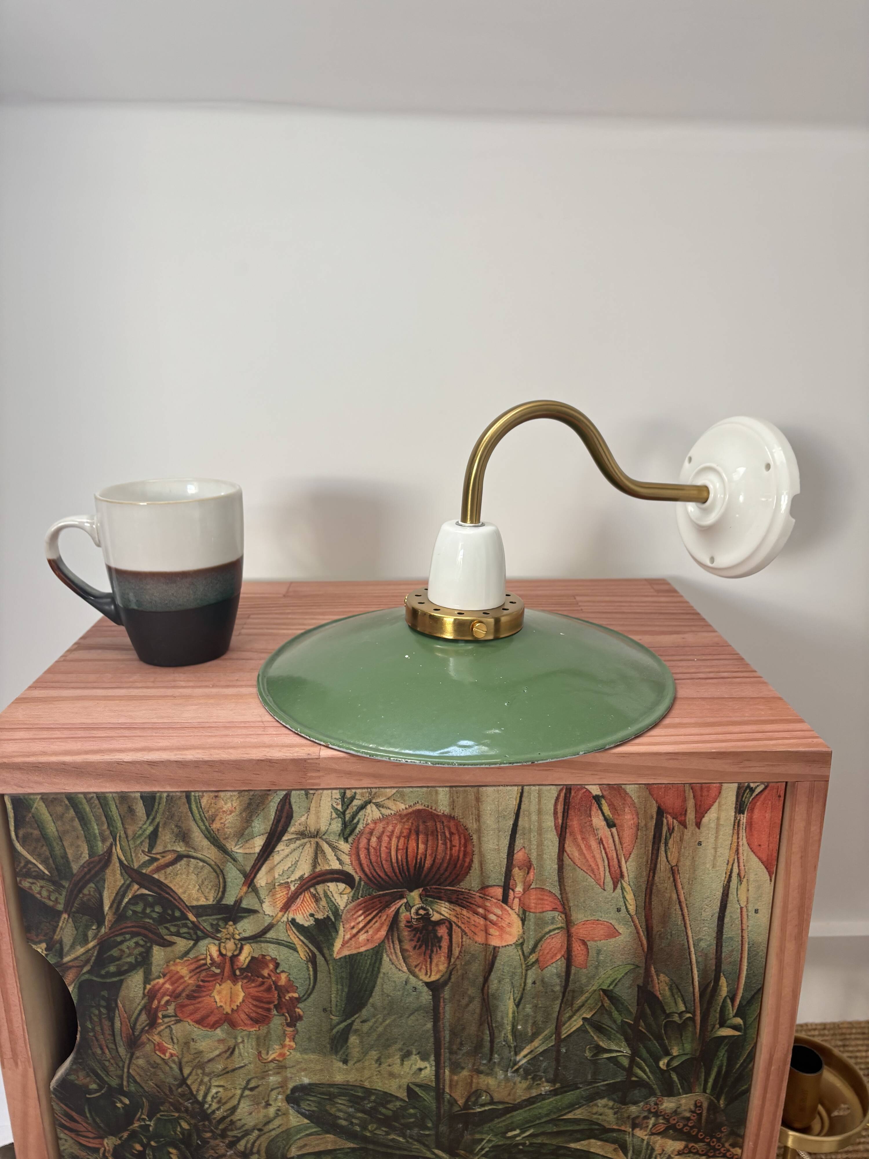 Vintage enamelled sheet metal swan neck wall light