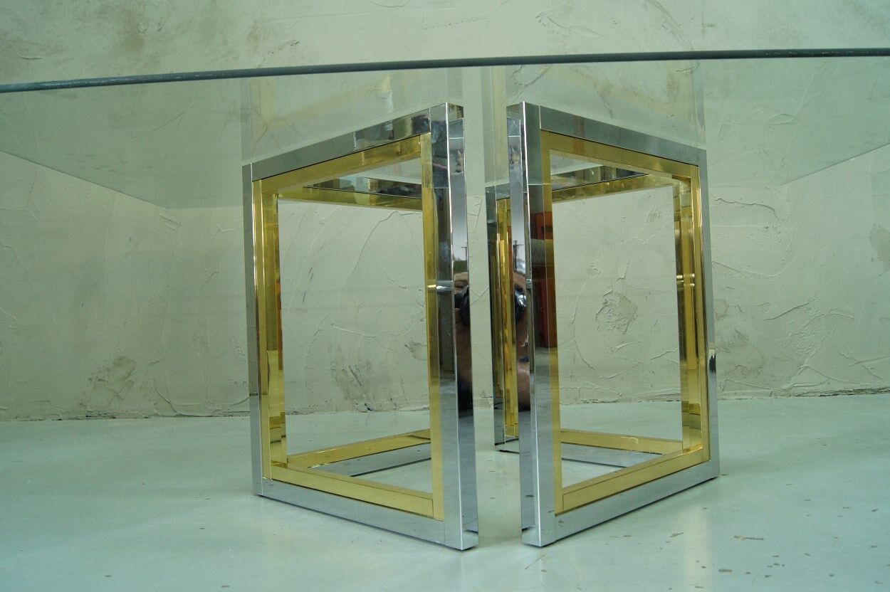 Italian modern brass and chrome coffee table, 1970