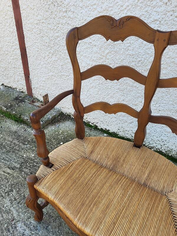 Provencal double armchair with woven rush in walnut