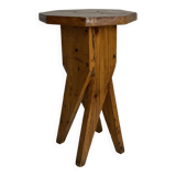 Midcentury brutalist artisanal rustic handcrafted stool, France 1960s
