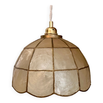 Vintage suspension lamp in mother-of-pearl and brass