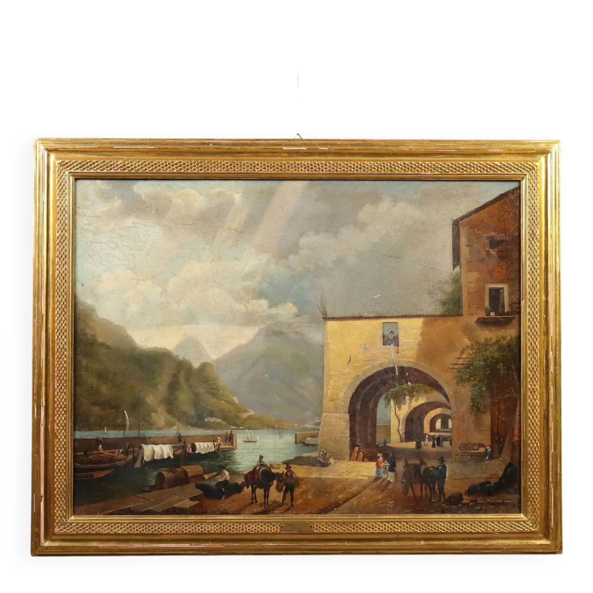 Old painting signed by Giuseppe Canella Lecco Pier 1837