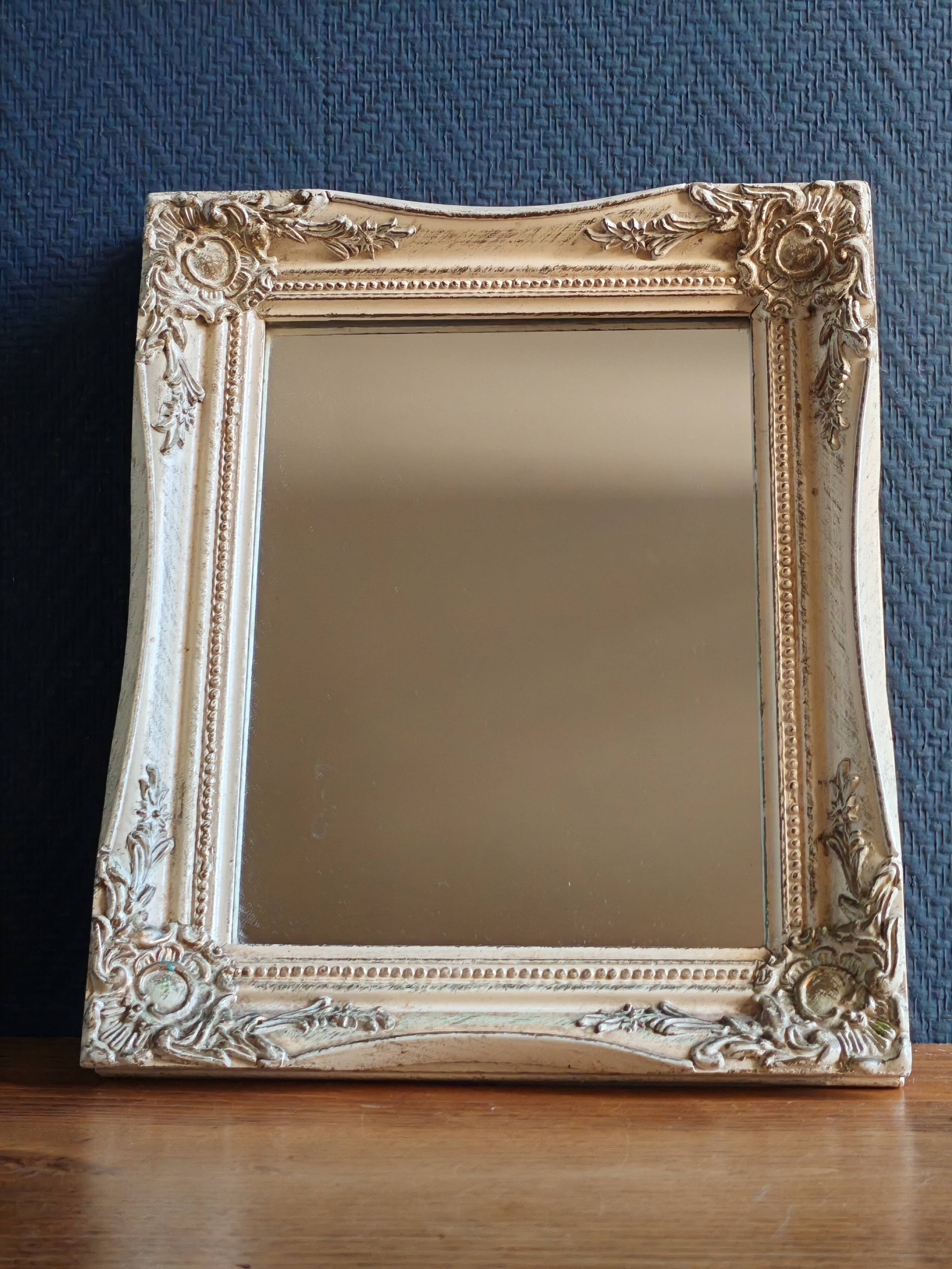Vintage Rectangular Wall Mirror – Carved Solid Wood Frame