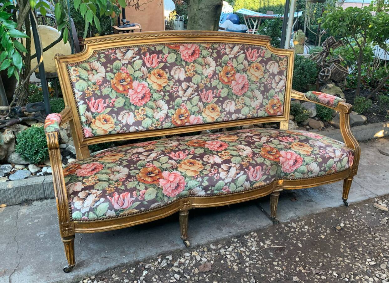 19th-century floral velvet bench