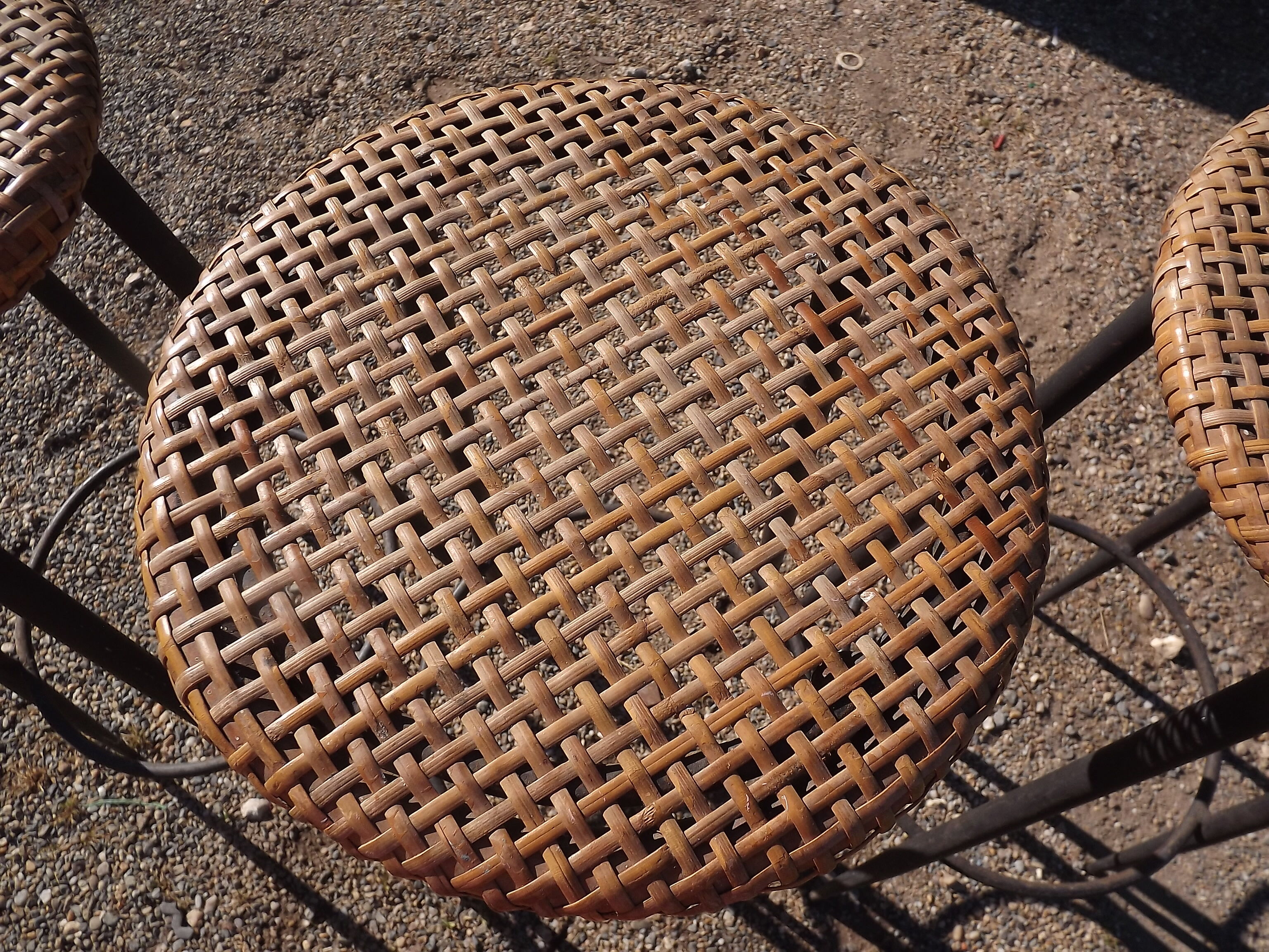 3 vintage stools iron and caning