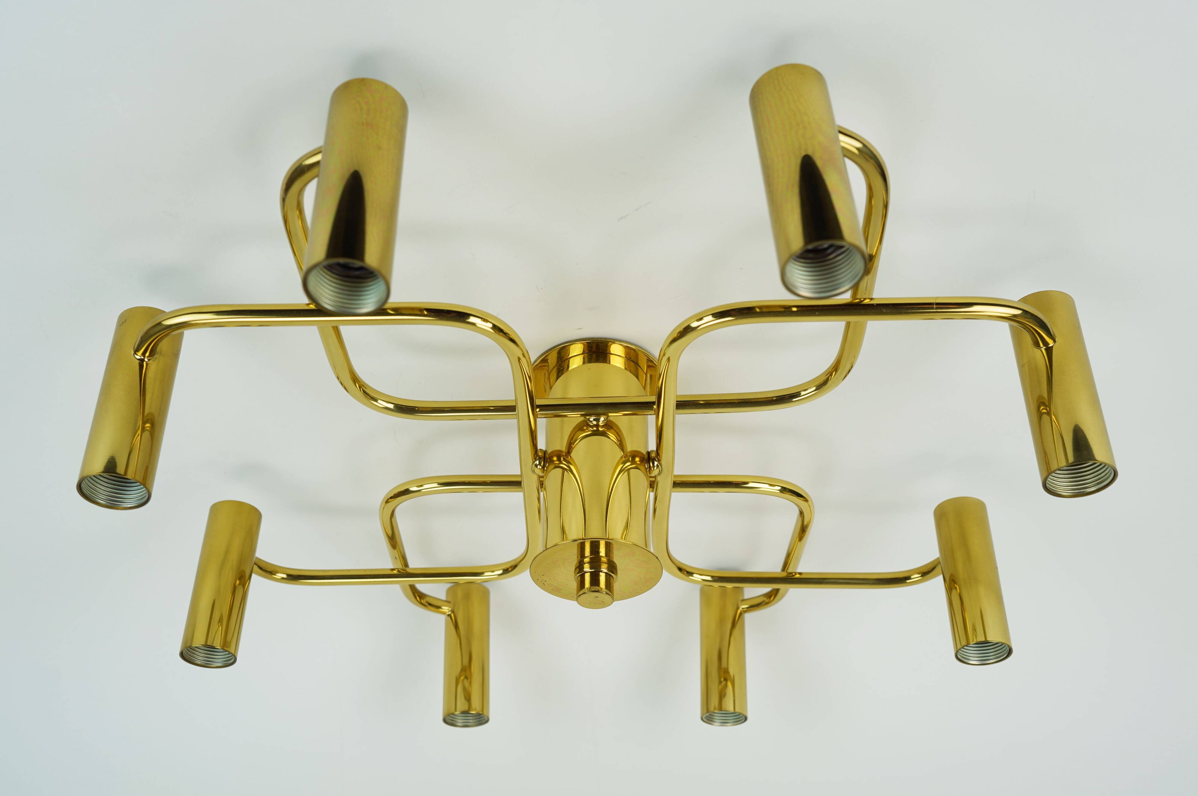 large 1970s sputnik brass CEILING LAMP 8-light ceiling fixture