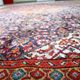 1940s vintage wool medallion rug, red and navy, 206 × 320 cm