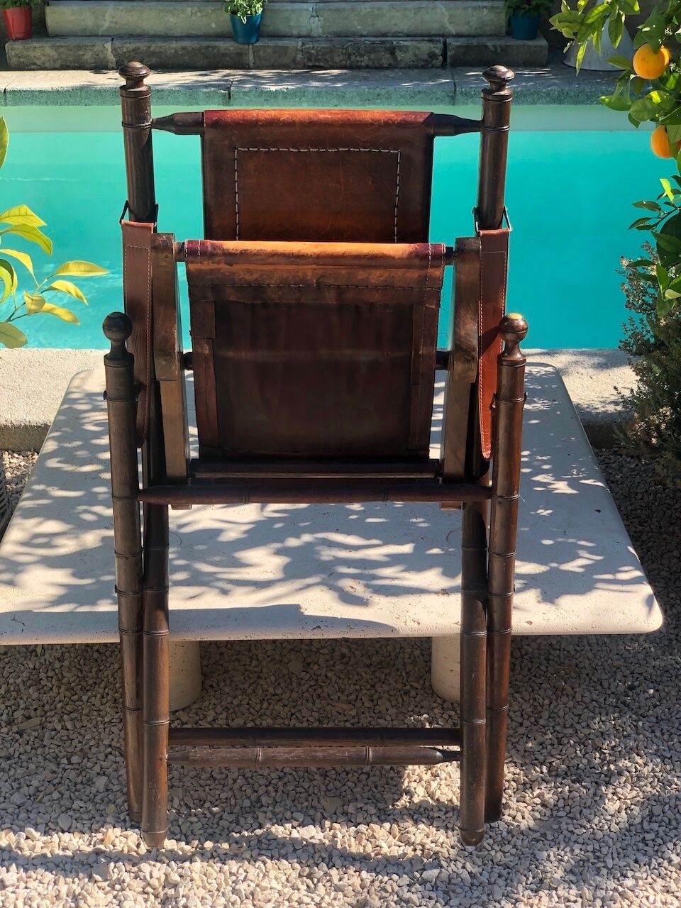 Fauteuil paquebot pliant cuir et bois 1930