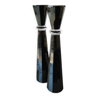 Pair of Asiatides Candlesticks/Copenhagen Model. Diamond inclusion