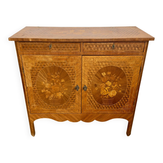 Marquetry wooden chest of drawers – Floral decoration