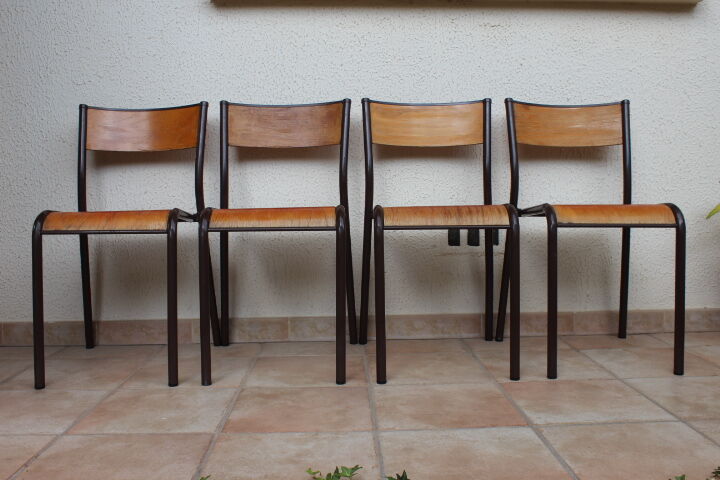 Lot de 4 chaises d'école Mullca 510 vintage