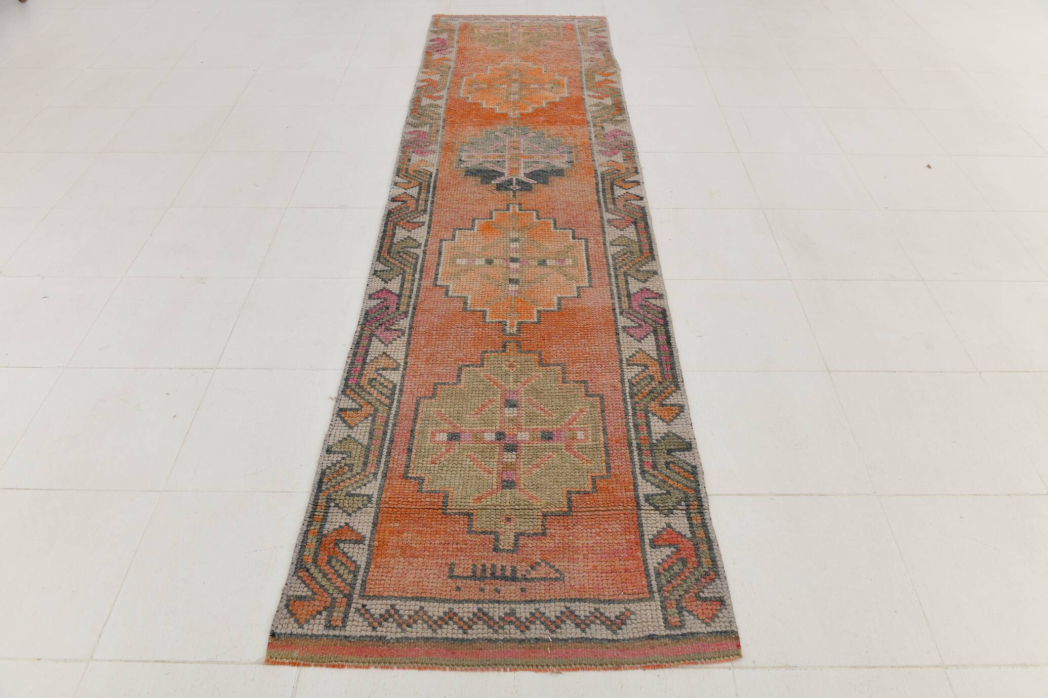 3x11 Terracotta Vintage Runner Rug For Kitchen, 88x344 Cm