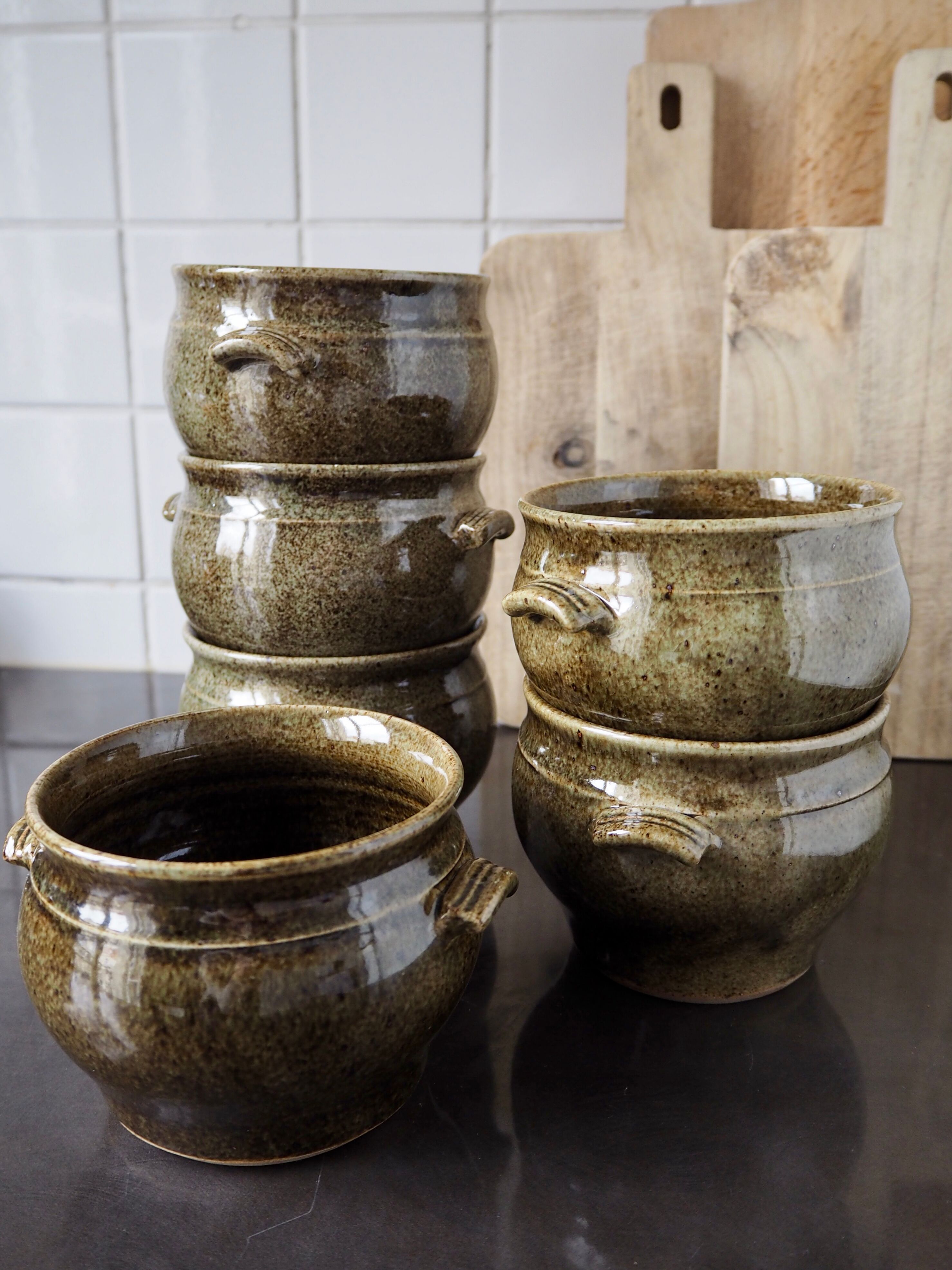 6 green ceramic cassolettes