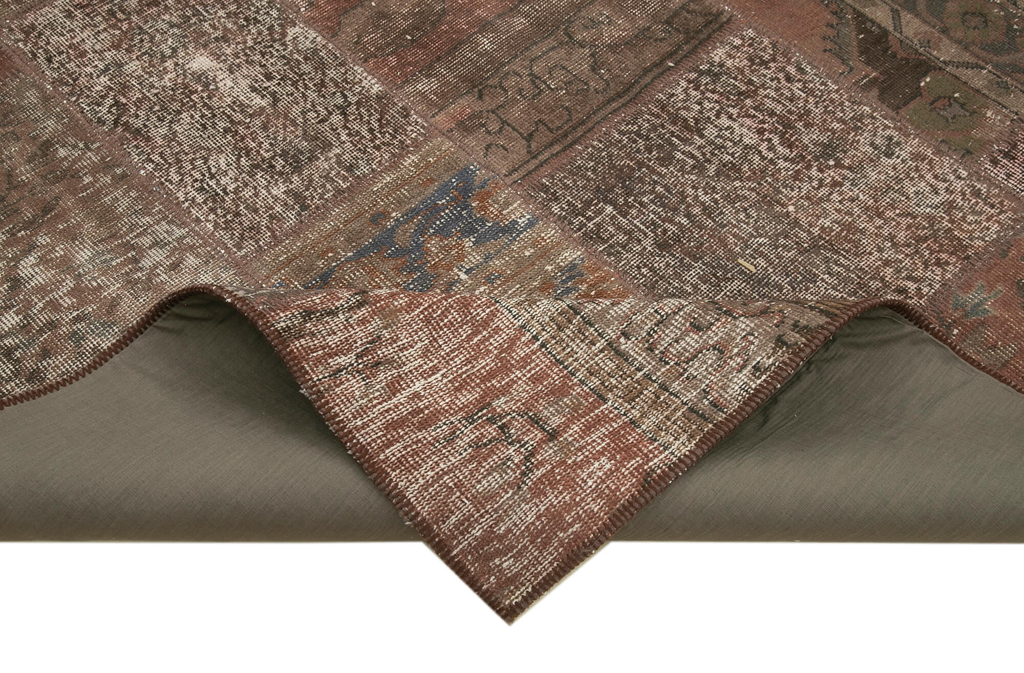 Tapis turc vintage noué à la main 204 cm x 299 cm tapis patchwork marron